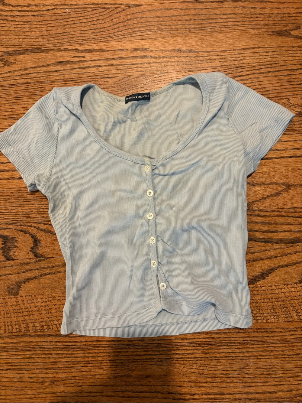 Brandy Melville Baby Blue Ribbed Button Crop Top